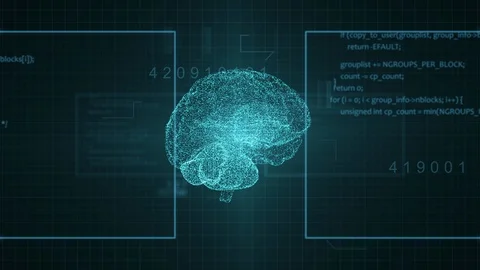 Digital Hologram Brain Moving Through Hud Screens 01 Vídeo Stock 106481737