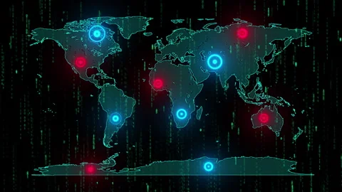 Digital Hologram Of The Planet Earth With Binary Code Video Backgroud Video stock 335432579