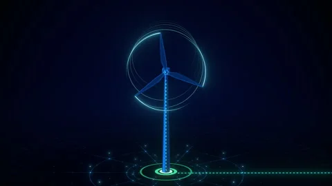Digital Hologram Wind Turbine Generating Green Energy Widescreen Vídeos de archivo 337945268