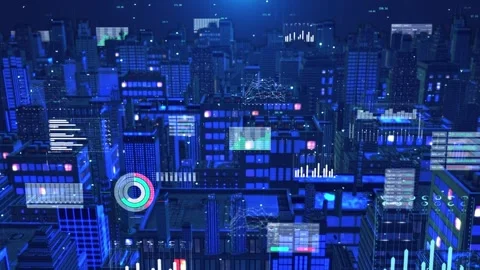 Digital holographic and IoT smart cities covered by 5G network Stock Footage 259394842