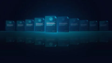 Digital holographic document carousel for data verification. 4K Video stock 346213360