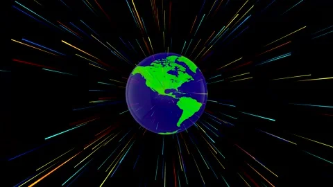 Digital Holographic Earth Loop with Cyber Rays and Neon Rings Stock Footage 336718815