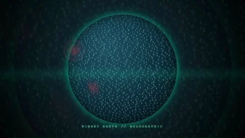 Digital holographic globe with binary code data streams and red glowing network 스톡 동영상 343158761