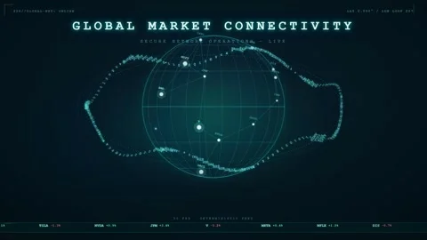 Digital Holographic Globe with Data Points and Connecting Lines for Global Stock Footage 344774494
