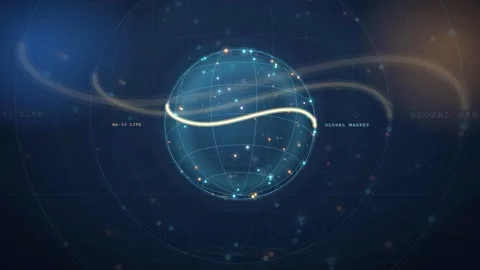 Digital Holographic Globe with Glowing Data Points and Connecting Lines on Dark Stock Footage 343865850