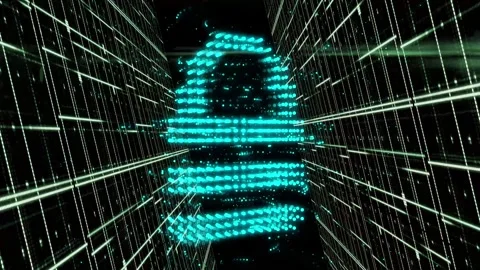 Digital Holographic lock animation with grid walls in background. Video show Stock-Footage 333201390