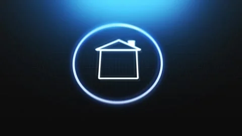 Digital Home Button on Device or Screen Glows Blue Stock-Footage 346816956