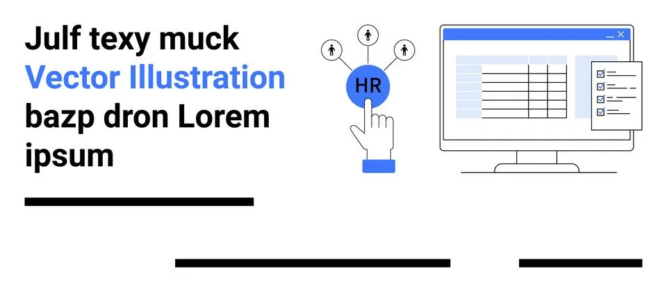 Digital HR Management with Computer Screen and Finger Pointing at HR Circle Stock Illustration