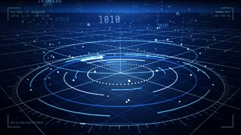 Digital HUD circular interface animation surrounded by binary code technology 動画素材 347182063