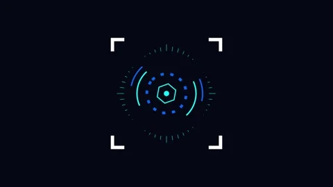 Digital HUD circular target interface element on black background Stock Footage 345228572
