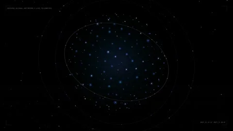 Digital HUD interface displaying an orbital globe network with glowing blue node Stock Footage 348791153