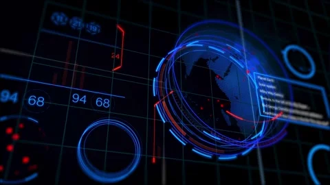 Digital HUD Interface with Global Network Map - 4K Video Stock Footage 340044992