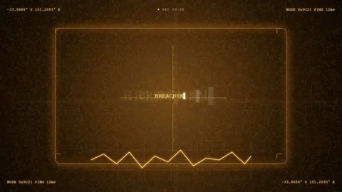 Digital HUD Interface with Hacking Text and Scanning Elements on Amber Vintage Stock Footage 343168282
