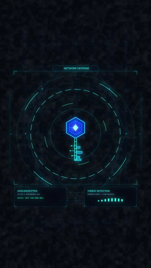 Digital hud interface loop with blue glowing geometric pattern, radar scann.. Stock Footage 348329818