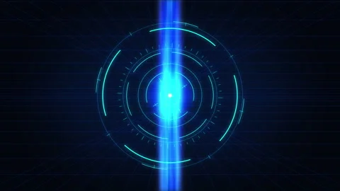 Digital hud interface loop with blue glowing rings scanning data Stock Footage 348329835
