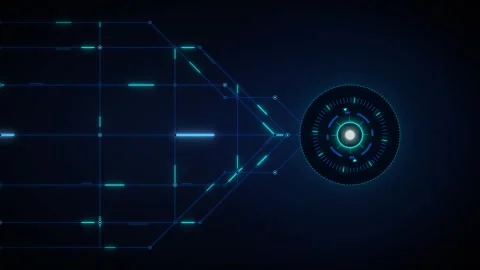 Digital hud interface with pulsing data network and abstract cybernetic con.. Stock Footage 337560037
