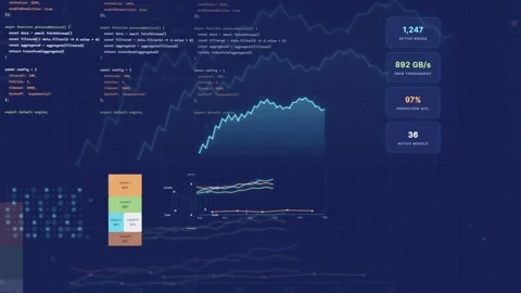 Digital HUD Interface with Scrolling Computer Code and Dynamic Data Stock Footage 340025911
