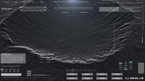 Digital HUD Panel Screen Aerial View On Mountainous Wireframe Landscape Stock Footage 338286269