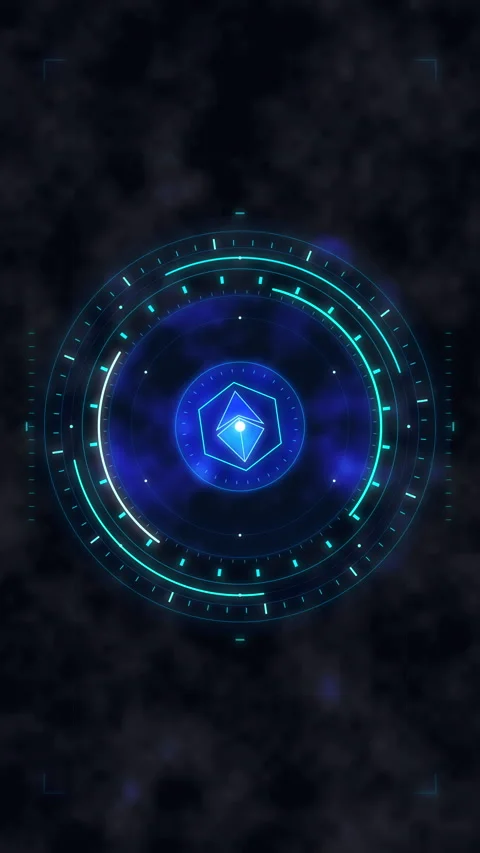 Digital hud ring with glowing blue interface and circular data Stock Footage 348330074