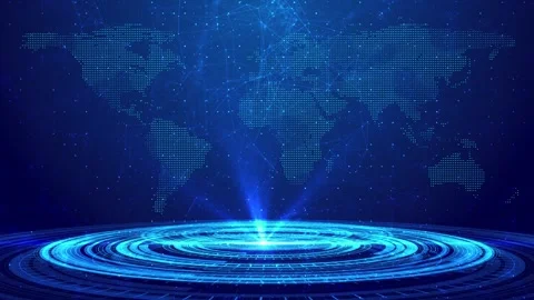 Digital HUD Round Plexus Animation with Dotted World Map Stock Footage 315406298
