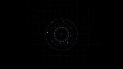 Digital HUD Scanner Display with Rotating Rings and Tracking Points Stock Footage 345513110