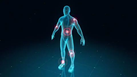 Digital human body with visible pain in different places, 6 different options Stock Footage