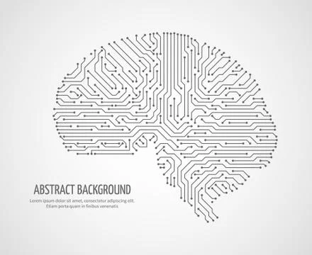Digital human brain with computer circuit board. Electronic medicine technology 스톡 일러스트