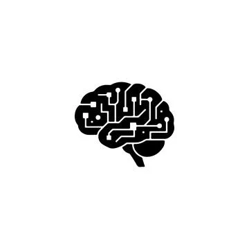 Digital human brain icon with electronic circuit board lines Stock Illustration