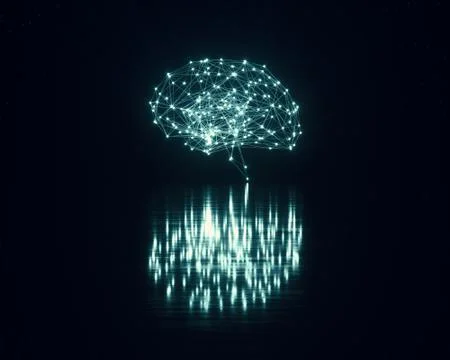 Digital human brain on reflective surface Illustrazione stock