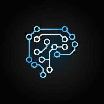 Digital Human Brain vector creative outline icon or symbol Illustrazione stock