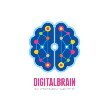 Digital human brain - vector logo concept illustration in flat style design. Stock Illustration