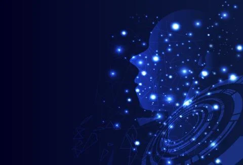 Digital human creativity, artificial intelligence triangle particles glowing Stock Illustration