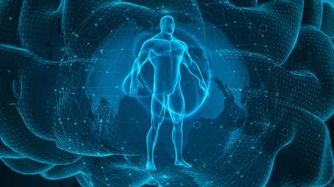 Digital Human Evolution: Abstract Representation of Futuristic Technological Con 스톡 일러스트
