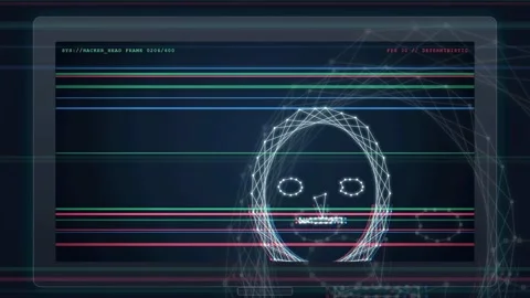 Digital Human Face Scan with Glitch Effects and Data Processing on a Futuristic Stock Footage 343153765