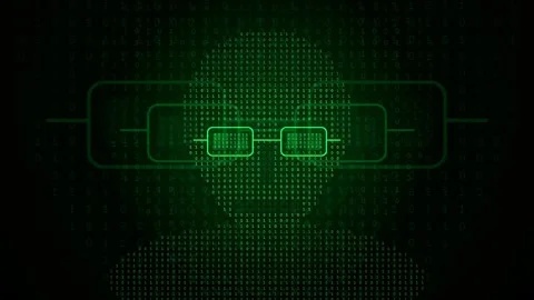 Digital Human Face Scanning with Binary Code and Biometric Recognition Stockbeeldmateriaal 341832879