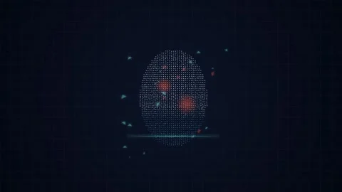 Digital human face silhouette made of blue pixels with vertical scanning li.. Stock Footage 345775466