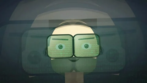 Digital Human Face with Virtual Reality Goggles and Scrolling Binary Code Data 動画素材 341814657