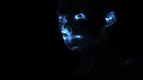 Digital Human Face Wireframe with Blue Glow Video stock 327424290