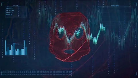 Digital Human Face Wireframe with Data Visualization and Financial Charts on Stock Footage 341833679