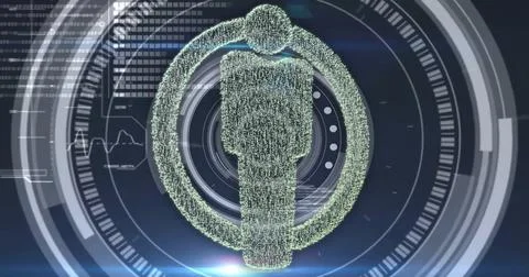 Digital human figure and data processing image over futuristic interface Illustrazione stock