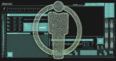 Digital human figure and data processing image over futuristic interface Stock Illustration
