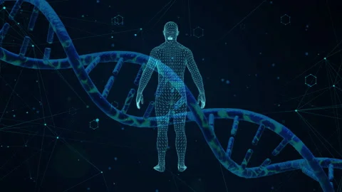 Digital Human Figure with DNA Strand in Futuristic Technology Concept Stock Footage 339051957