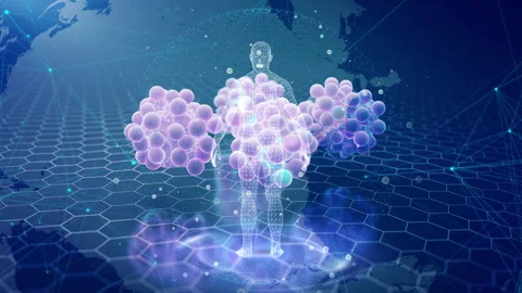 Digital Human with Glowing Molecular Structure in Futuristic Network Interfac Stock Footage 339051591