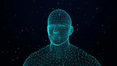 Digital Human Head AI Technology Data Stream Video Animated Background Stock Footage 336372645