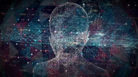 Digital Human Head with Data Flow and Network Connections Stock Footage 275936371