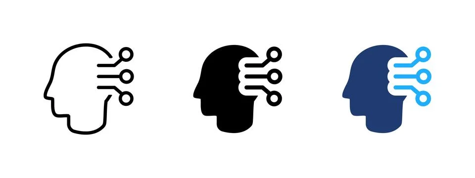 Digital human head icon. Neural network symbol. Artificial intelligence, br.. 库存插图