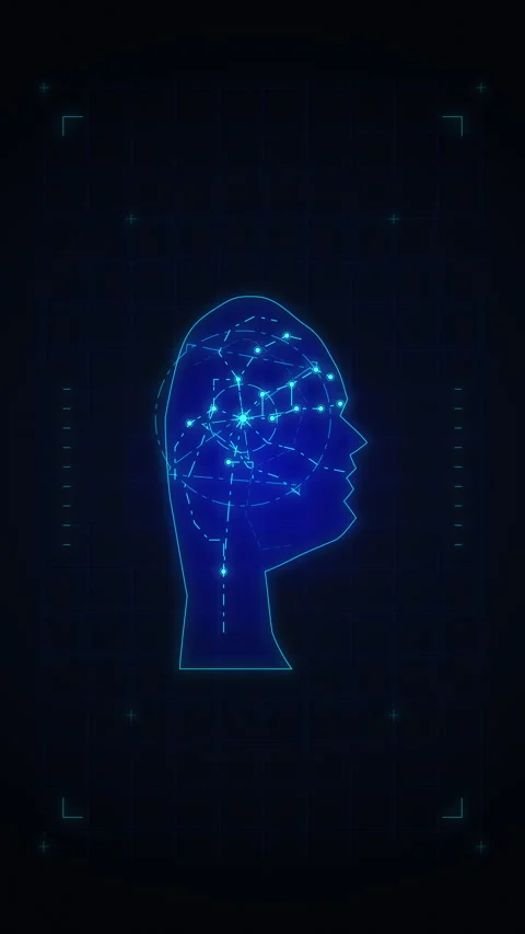 Digital human head profile with artificial intelligence brain data network .. Stock Footage 348330255