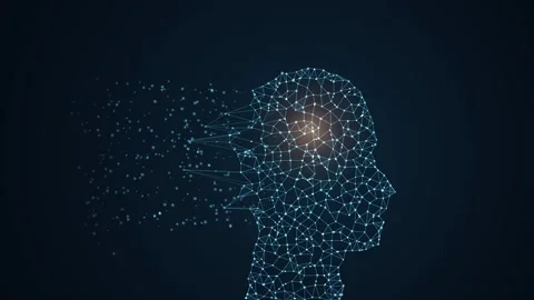 Digital human head profile made of connected glowing nodes and lines network Stock Footage 348190295