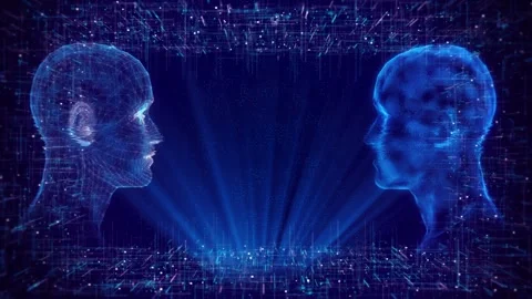 Digital human heads matrix artificial intelligence AI, human-computer Stock Footage 292919044