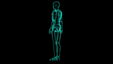 Digital Human Model in Glowing Blue Hologram with Futuristic Tech Design Stock Footage 339114359